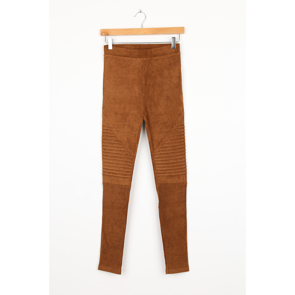 Lulus Watch Me Work Camel Brown Faux Suede Moto Leggings - Size M